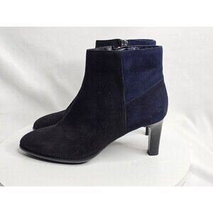AQUATALIA Italian Black Navy Blue Colorblock Suede Ankle Boots Side Zip Womens 7